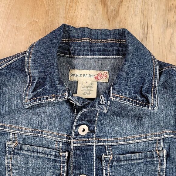 ☔️🔹️Vintage Paris Blues Denim Buttoned Jean Jacket w/Chest Pockets Large - Picture 3 of 11
